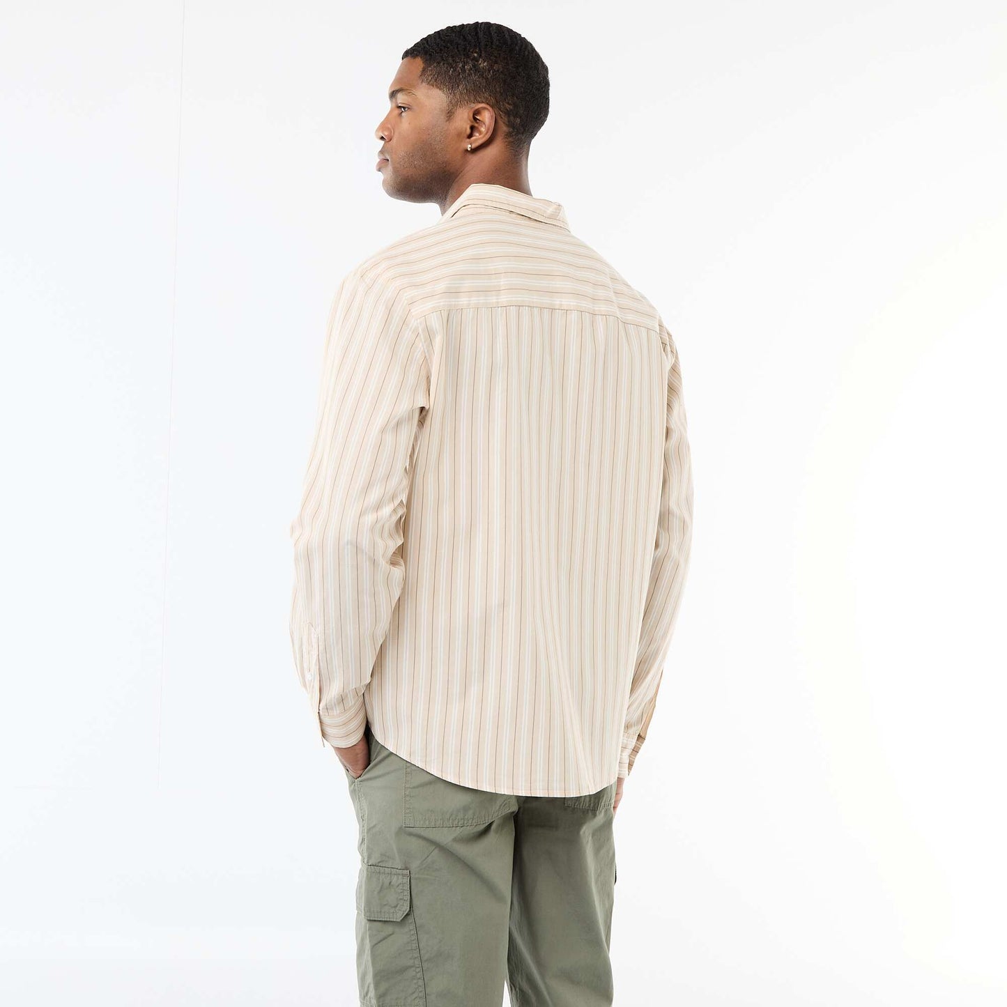 Chemise en coton à motif rayé BEIGE