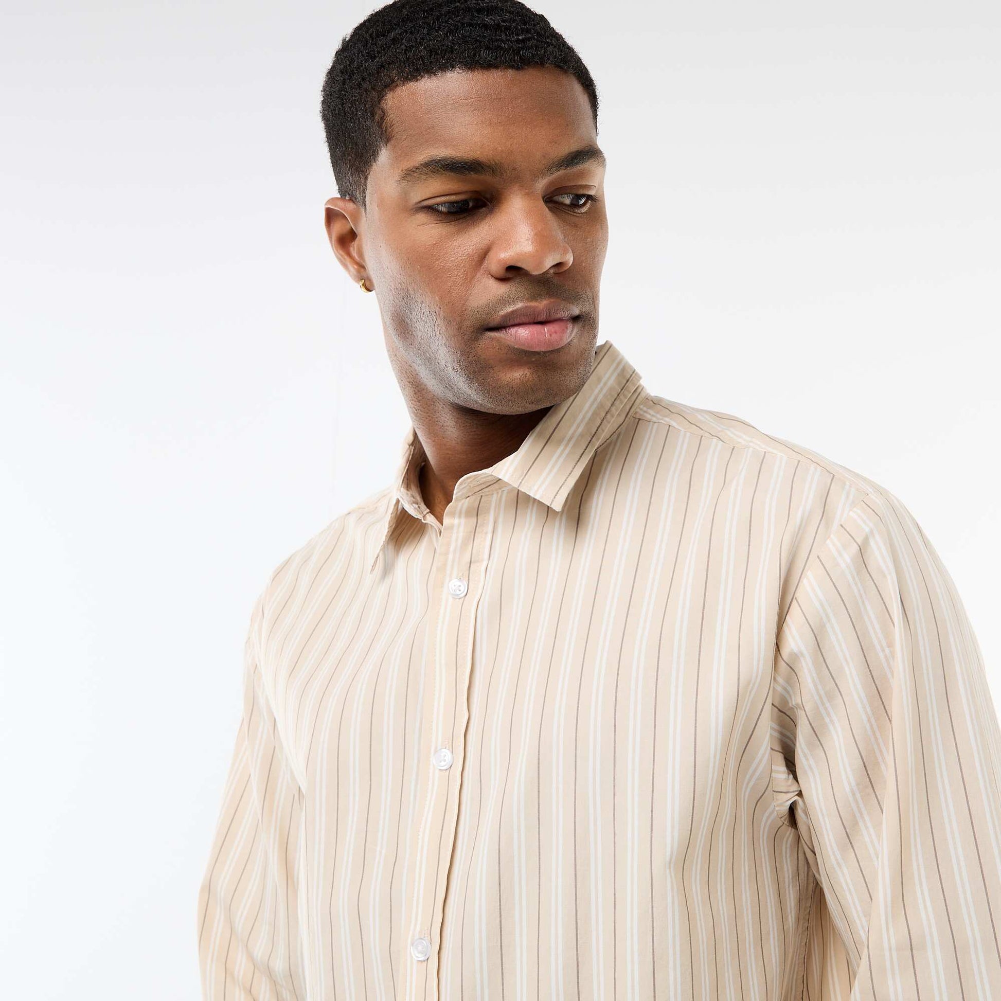 Chemise en coton à motif rayé BEIGE