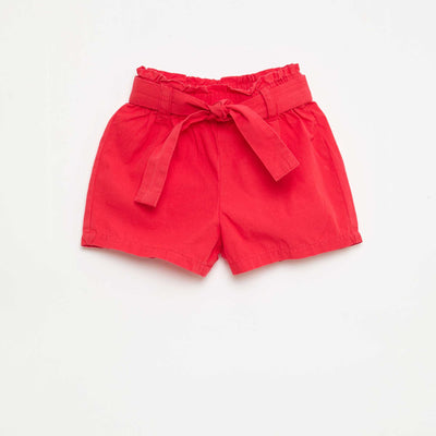 Short en popeline avec ceinture à nouer ROUGE