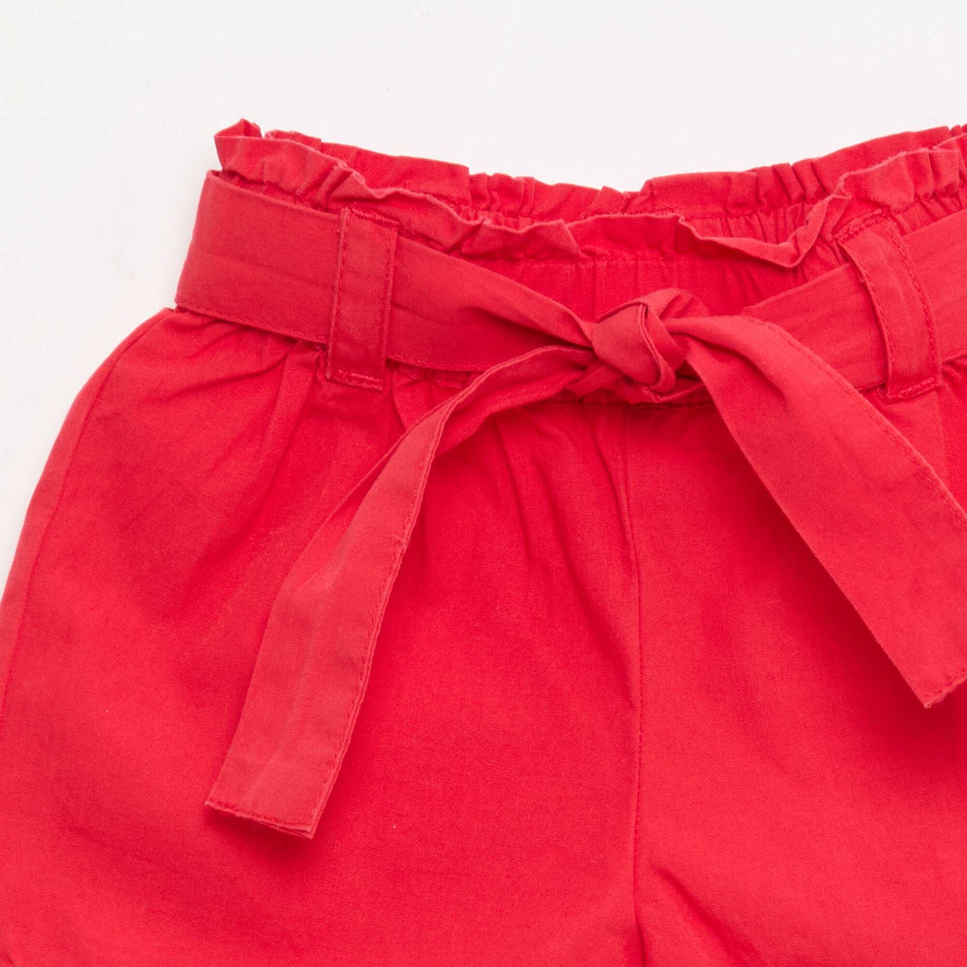 Short en popeline avec ceinture à nouer ROUGE
