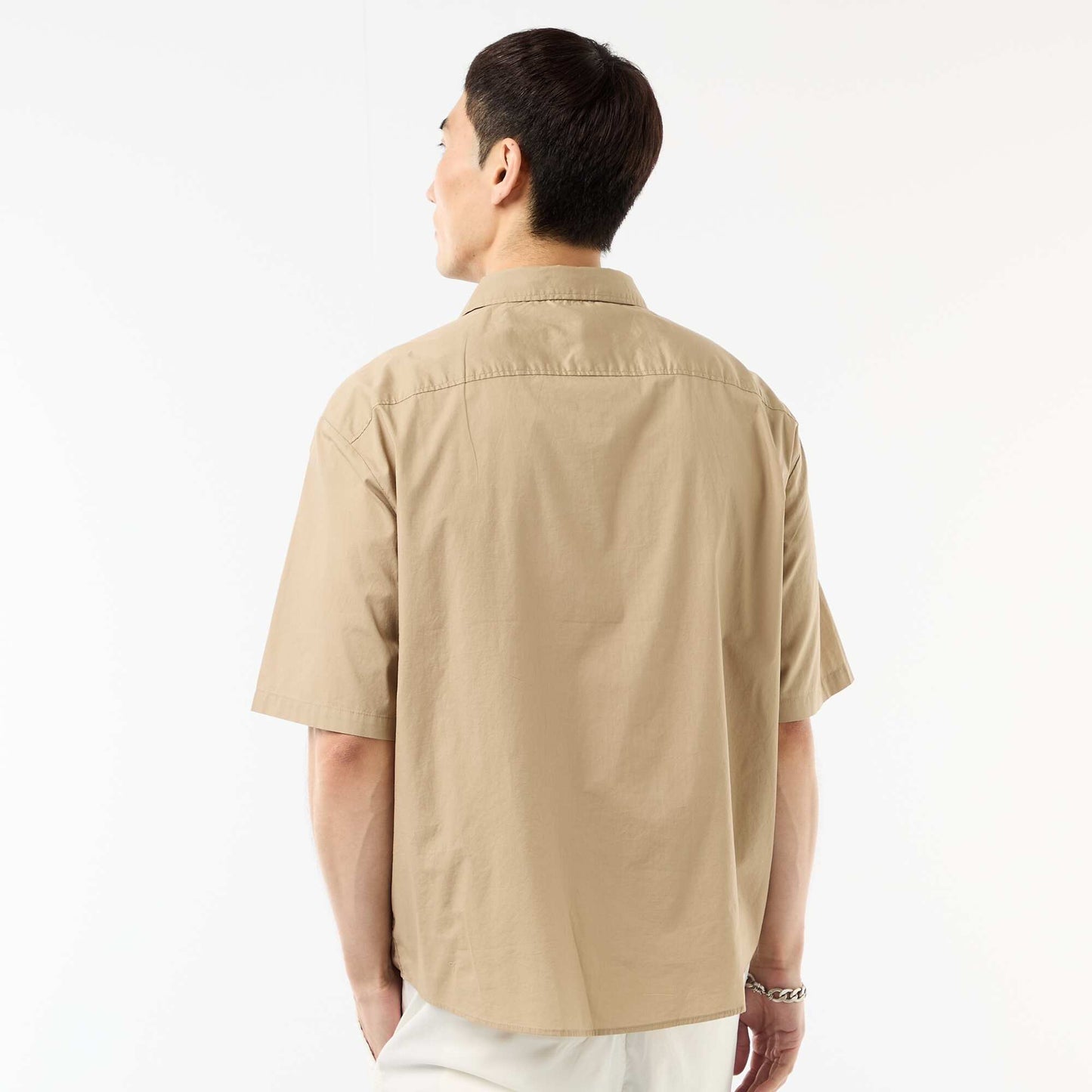 Chemise à manches courtes en popeline BEIGE