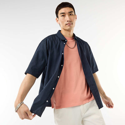 Chemise à manches courtes en popeline BLEU