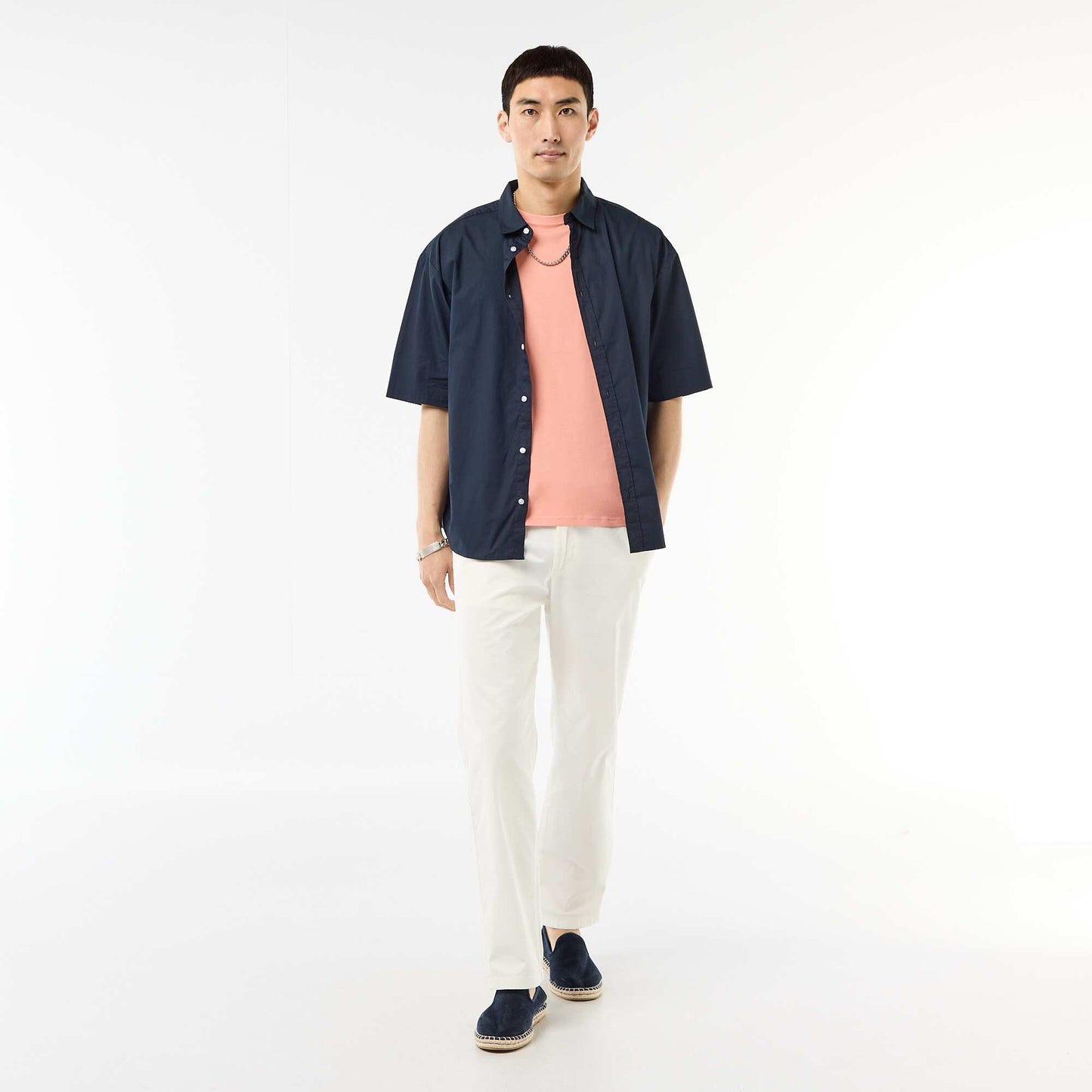 Chemise à manches courtes en popeline BLEU