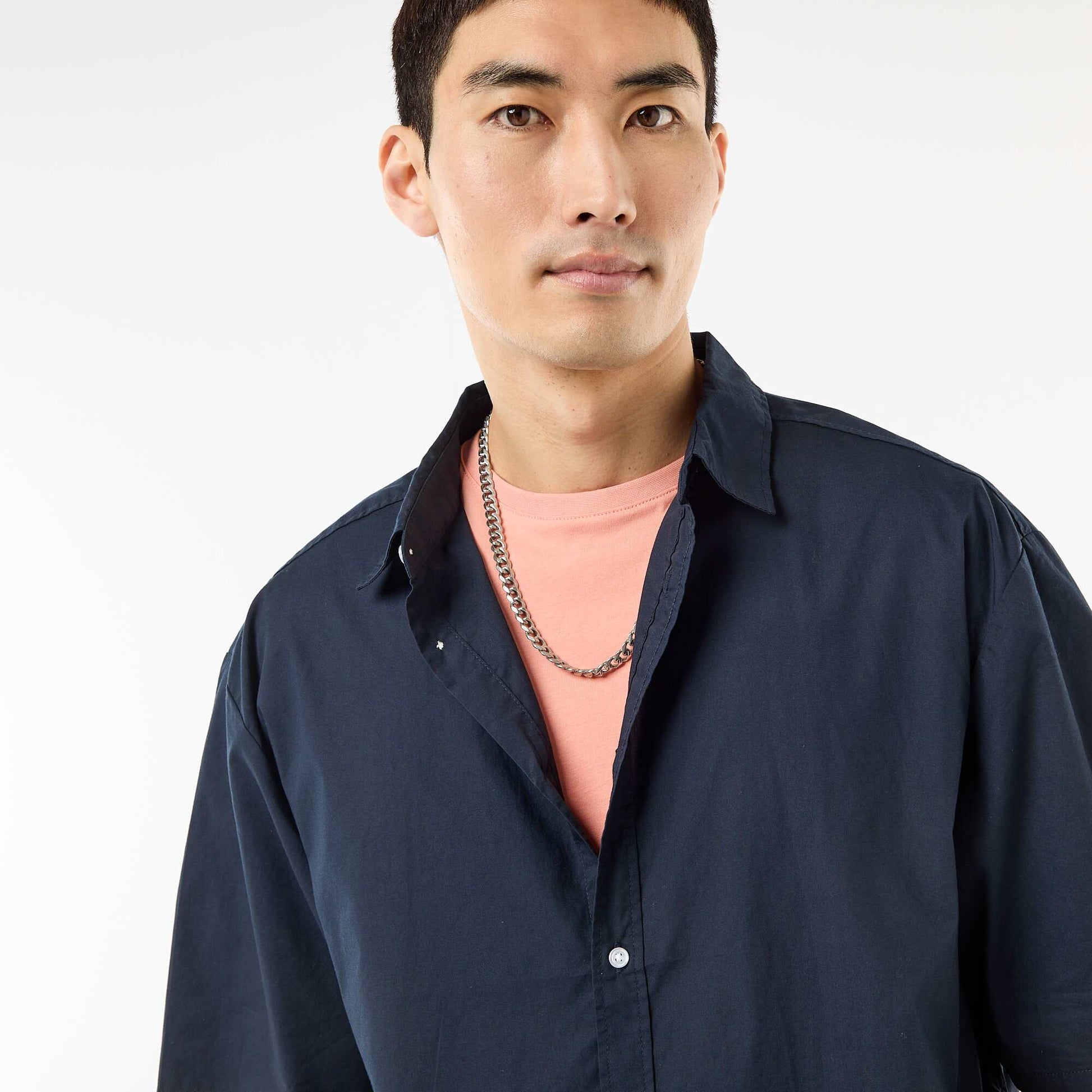 Chemise à manches courtes en popeline BLEU