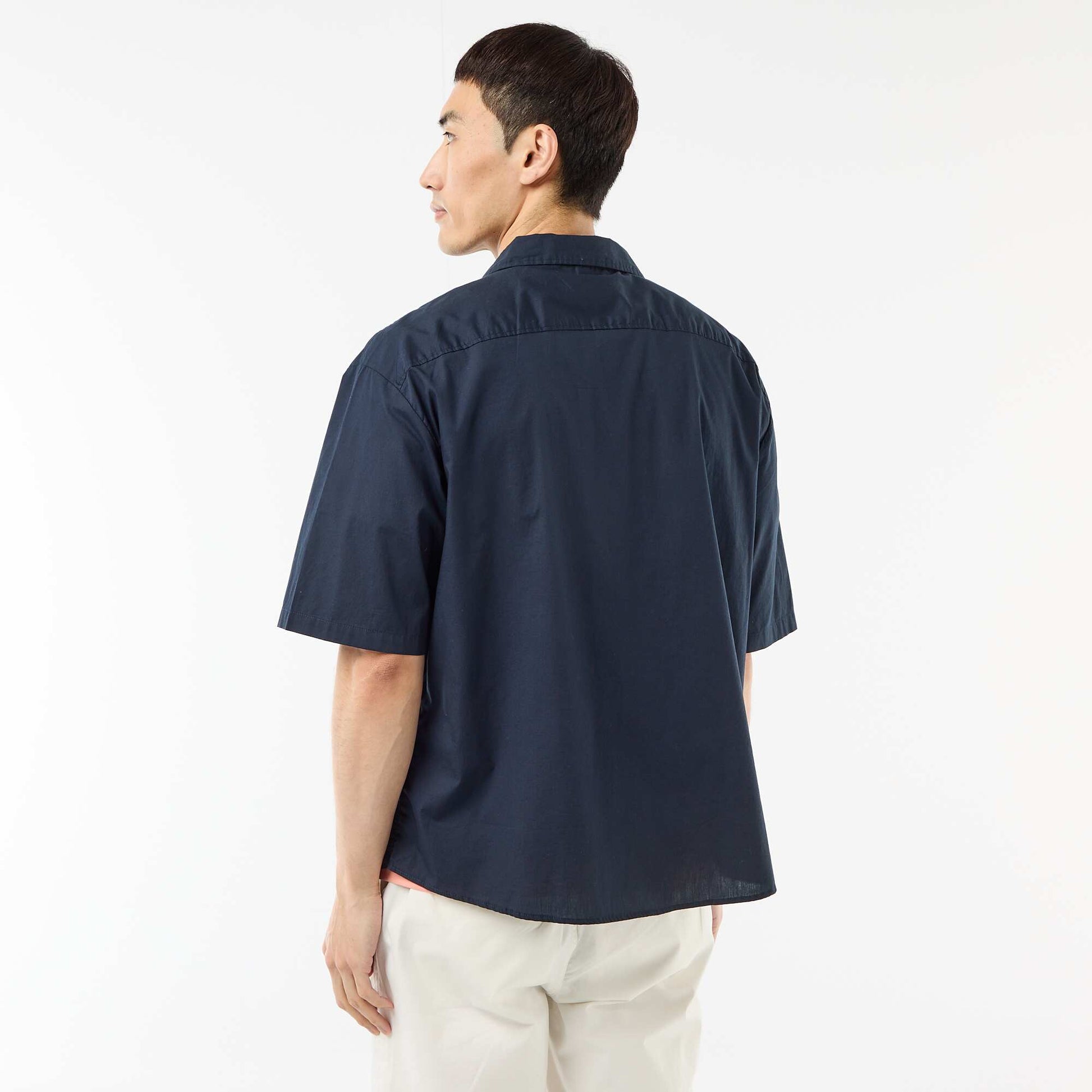 Chemise à manches courtes en popeline BLEU