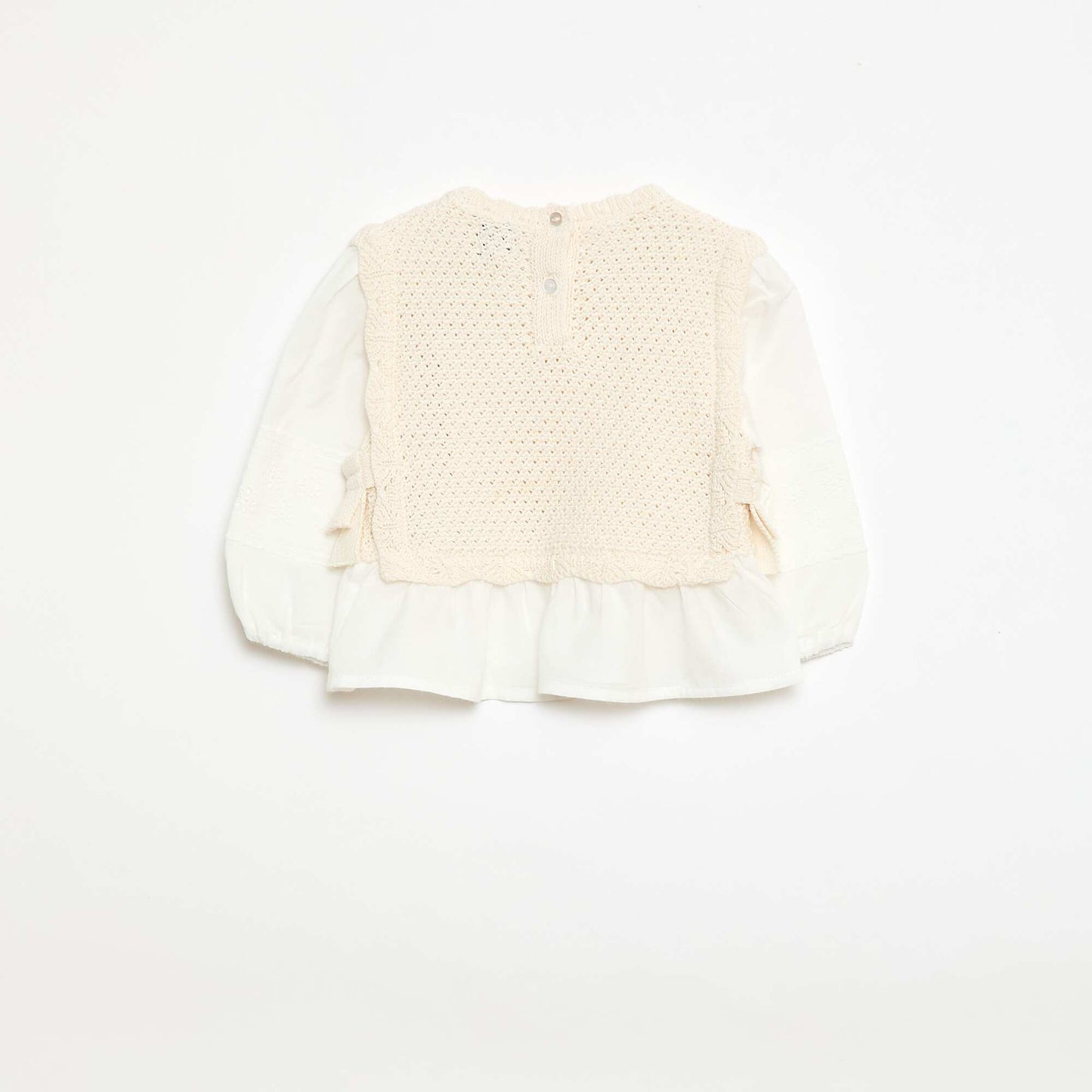 Pull 2 en 1 maille tricot + double gaze de coton BEIGE