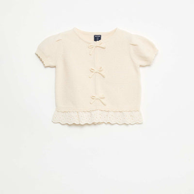 Pull à manches courtes avec nœuds fantaisies BEIGE