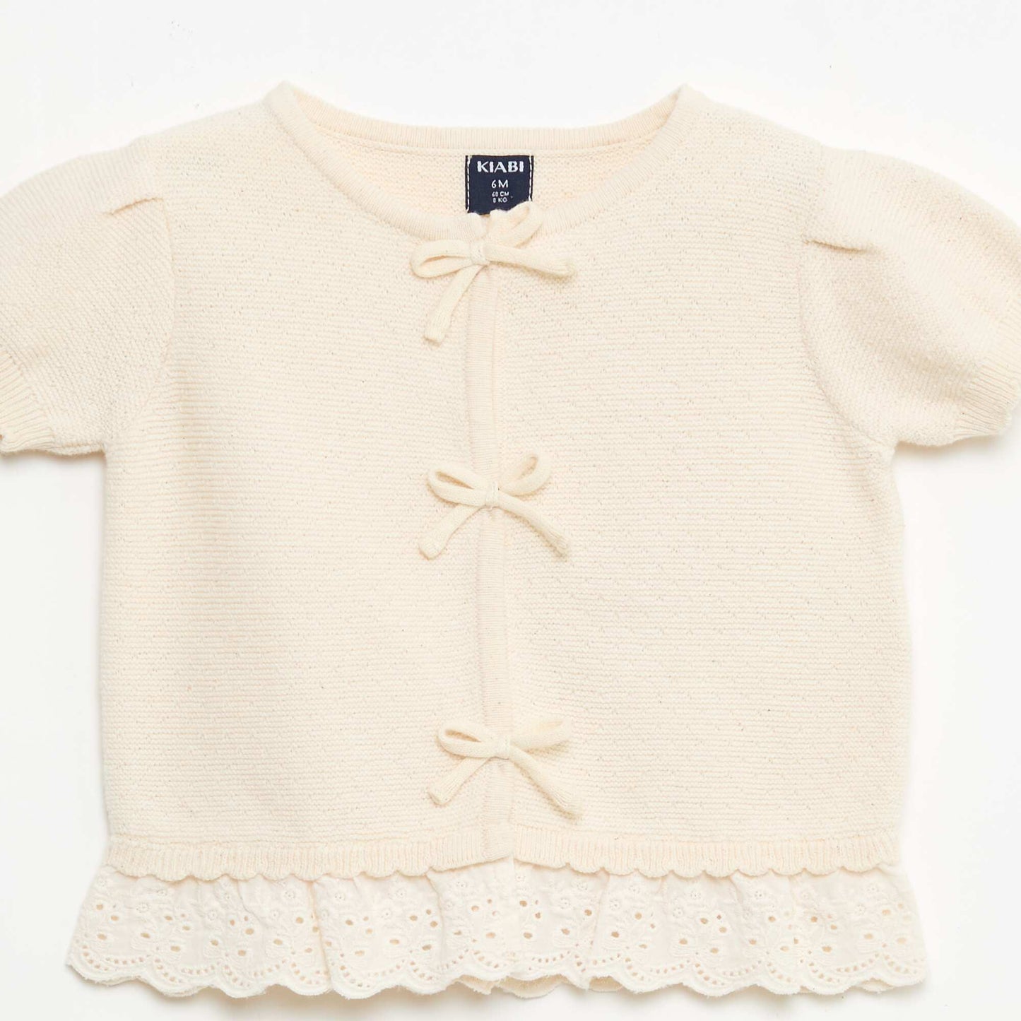 Pull à manches courtes avec nœuds fantaisies BEIGE