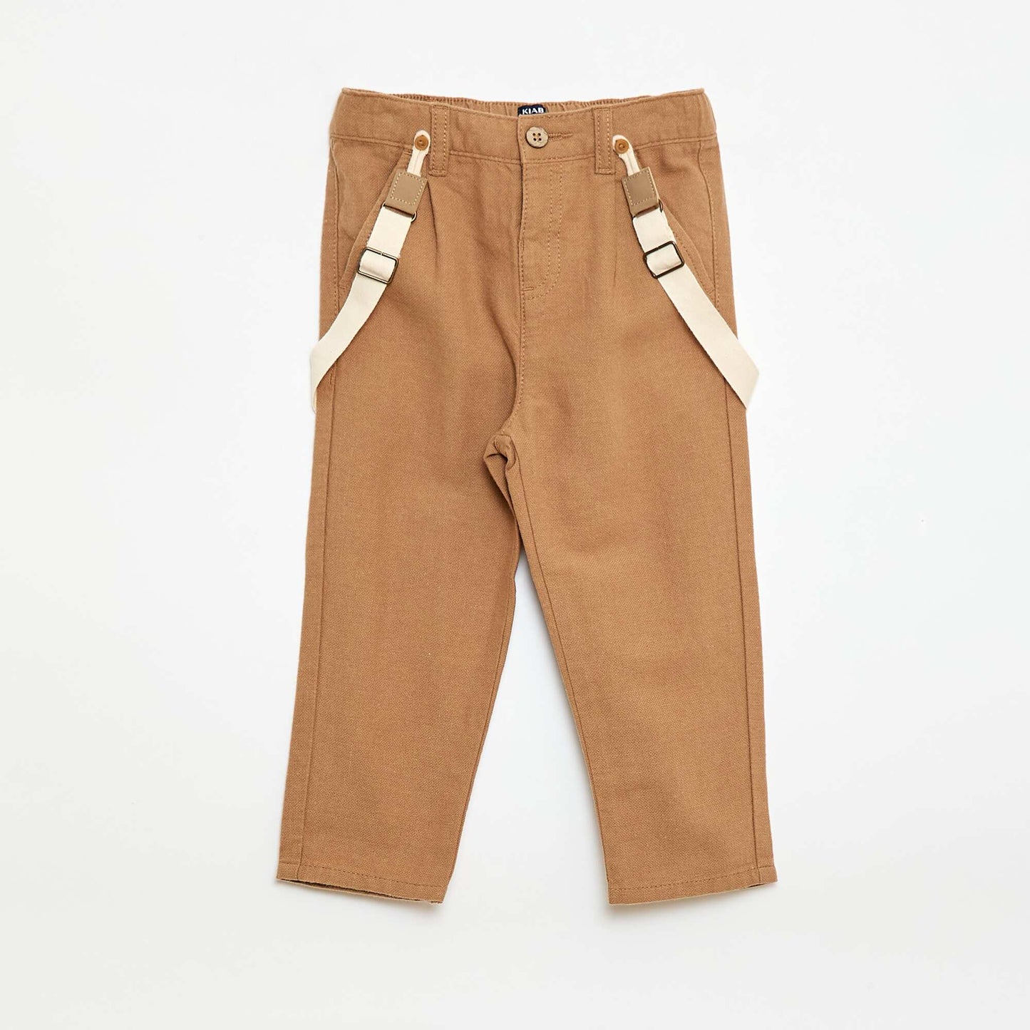 Pantalon chino en lin mélangé avec bretelles BEIGE