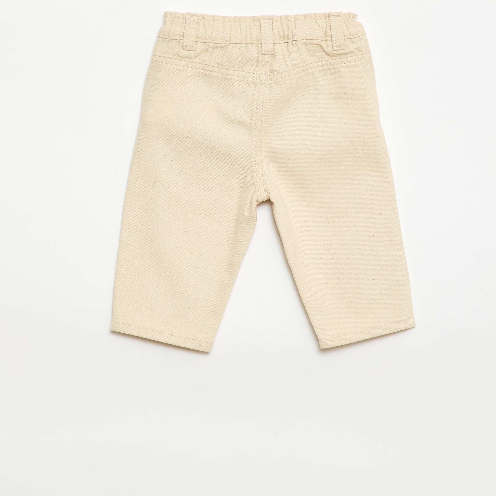 Pantalon paperbag brodé all-over en twill de coton BEIGE