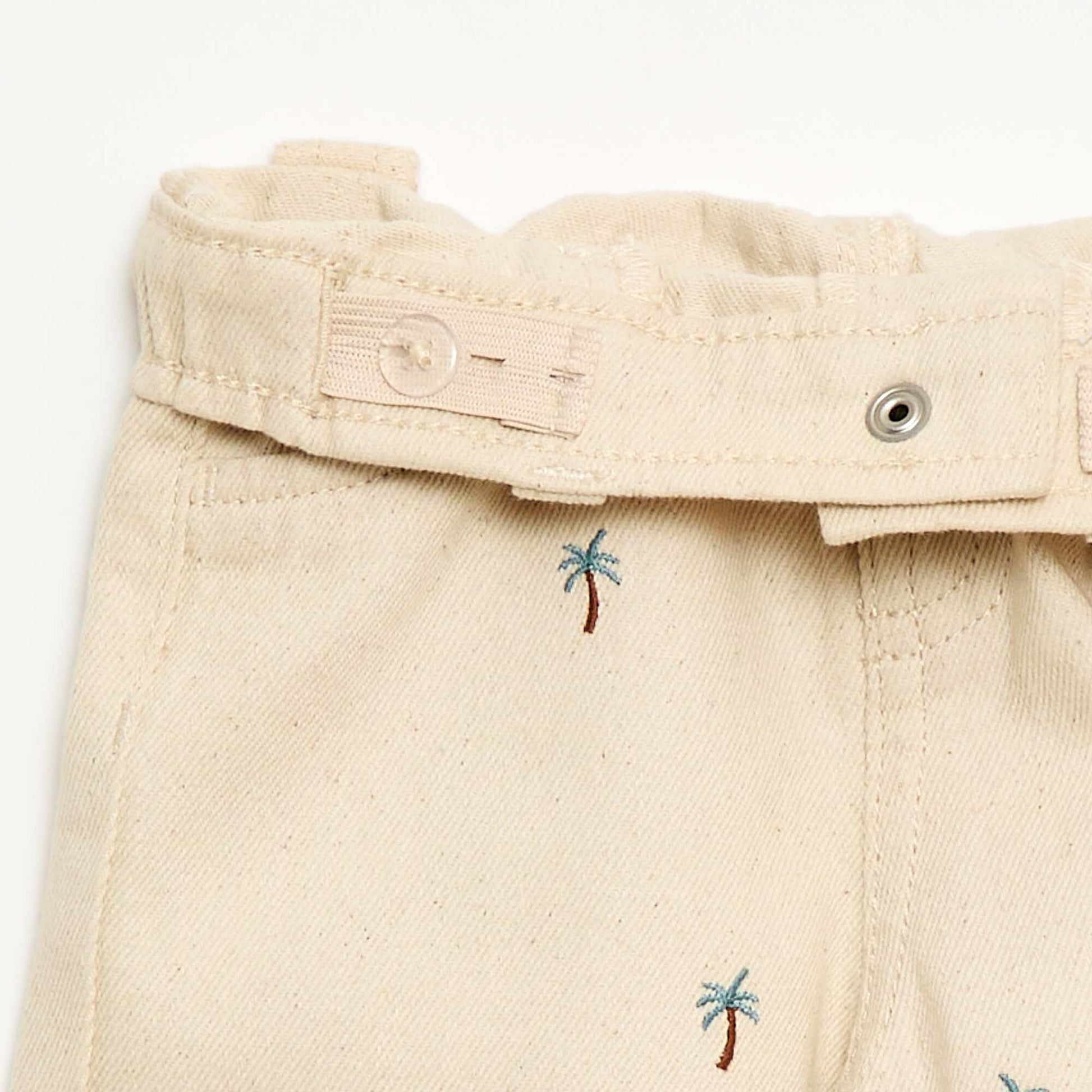 Pantalon paperbag brodé all-over en twill de coton BEIGE
