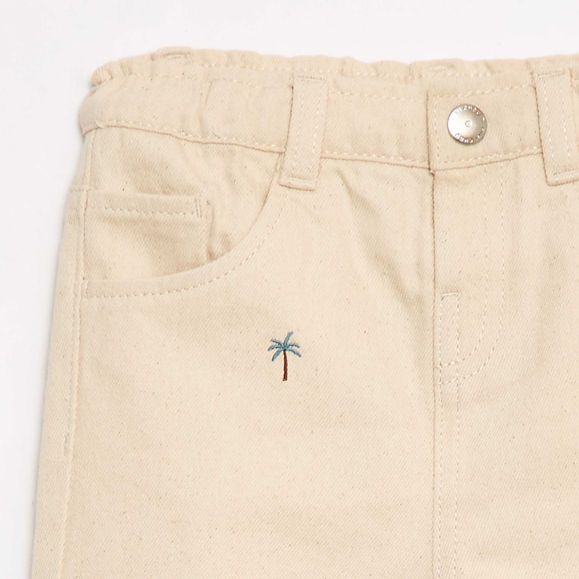 Pantalon paperbag brodé all-over en twill de coton BEIGE