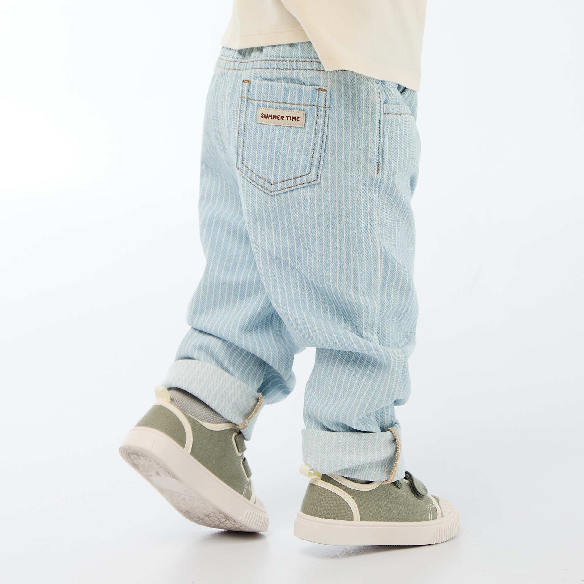 Pantalon rayé denim ajustable en coton BLEU