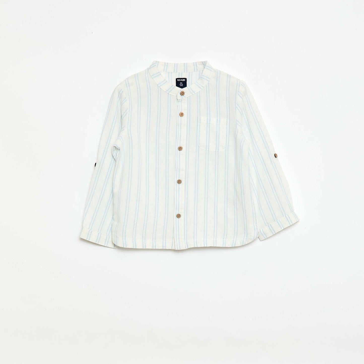 Chemise col mao avec manches retroussables BLANC