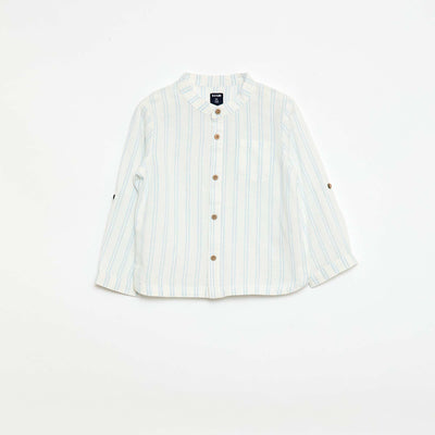 Chemise col mao avec manches retroussables BLANC