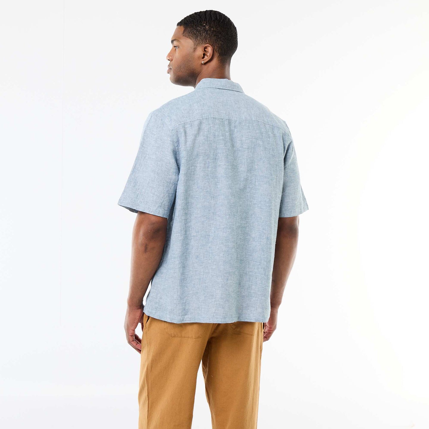 Chemise à manches courtes en lin mélangé VERT CLAIR