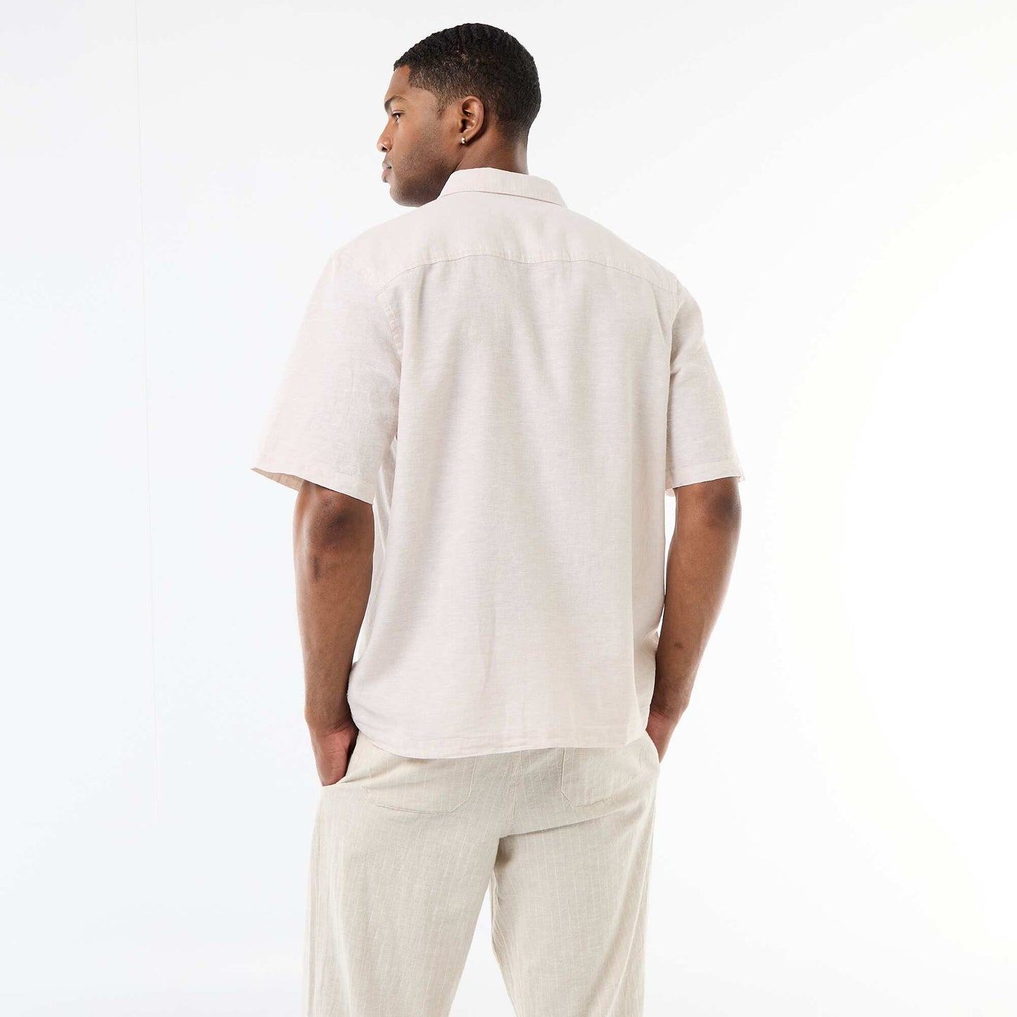Chemise à manches courtes en lin mélangé ECRU