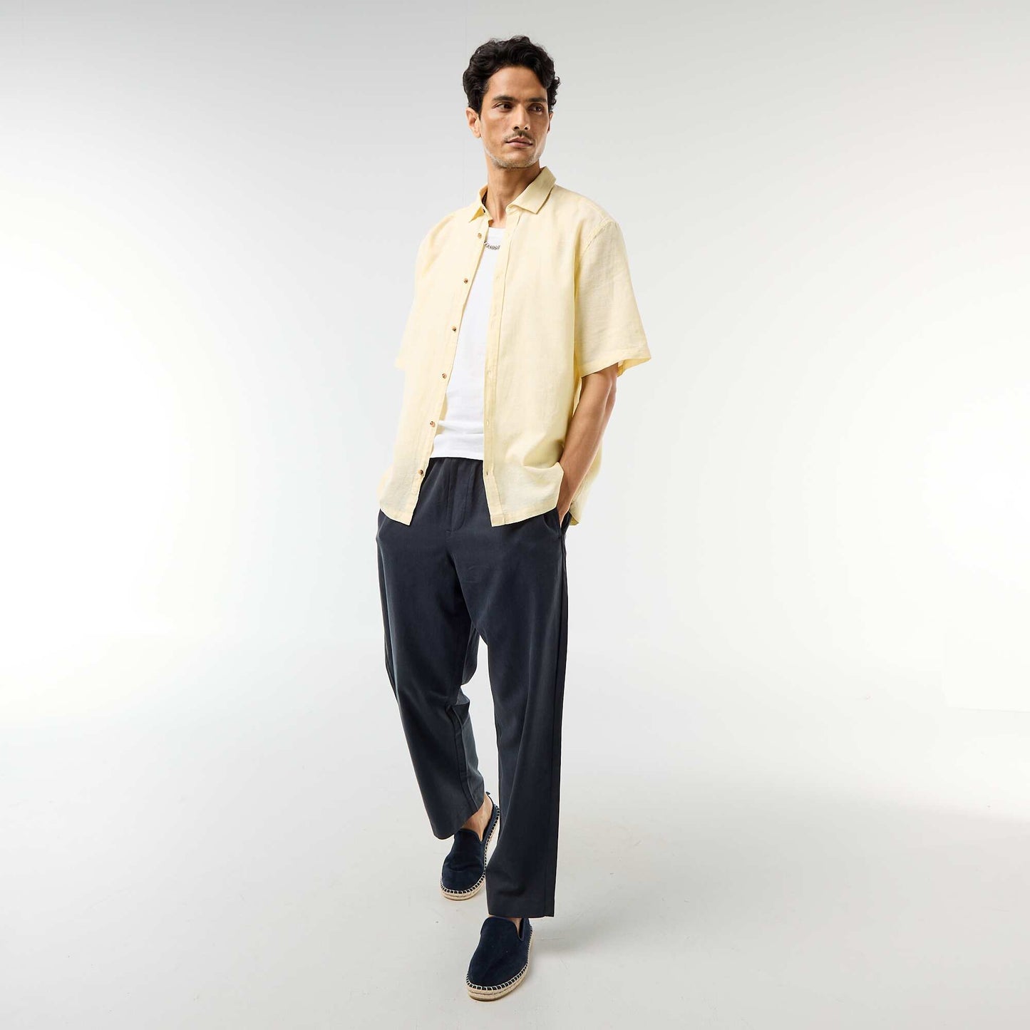 Chemise à manches courtes en lin mélangé JAUNE