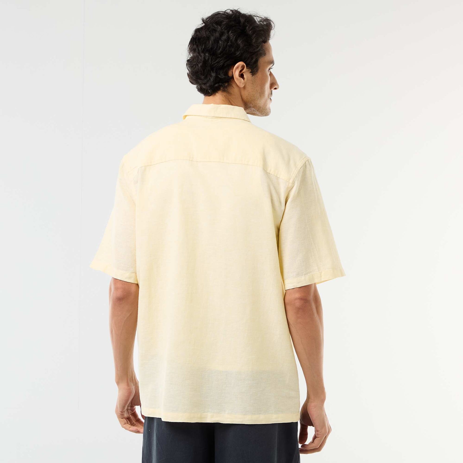 Chemise à manches courtes en lin mélangé JAUNE