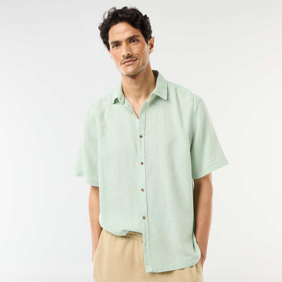 Chemise à manches courtes en lin mélangé VERT