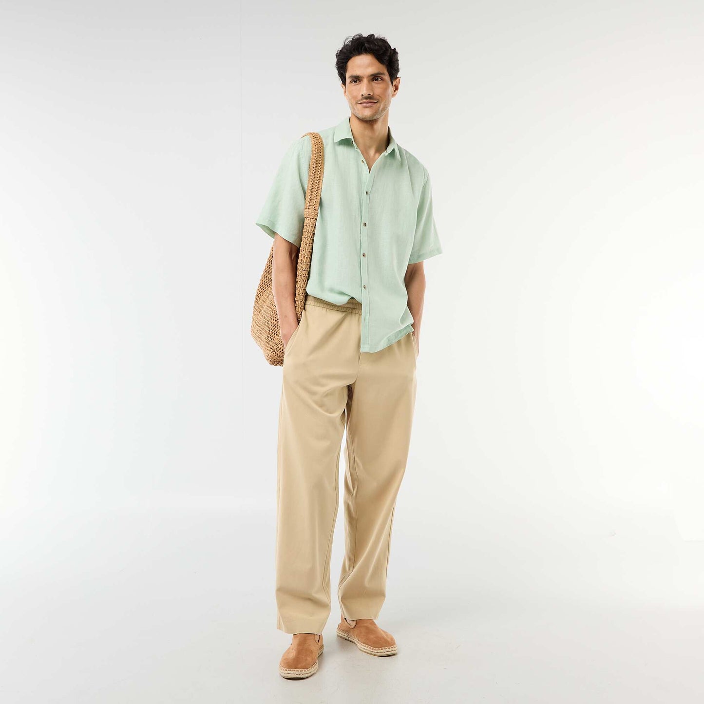 Chemise à manches courtes en lin mélangé VERT