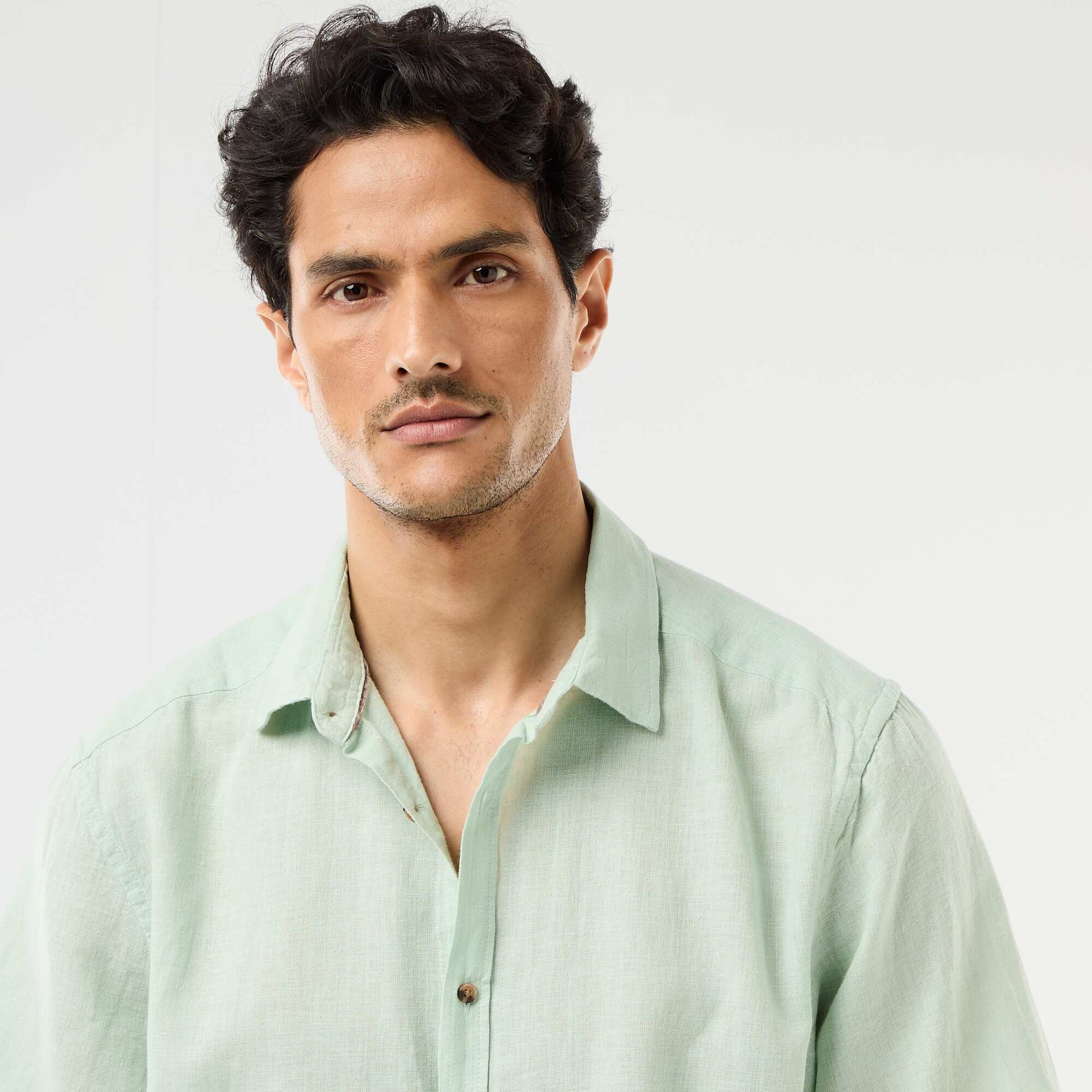 Chemise à manches courtes en lin mélangé VERT