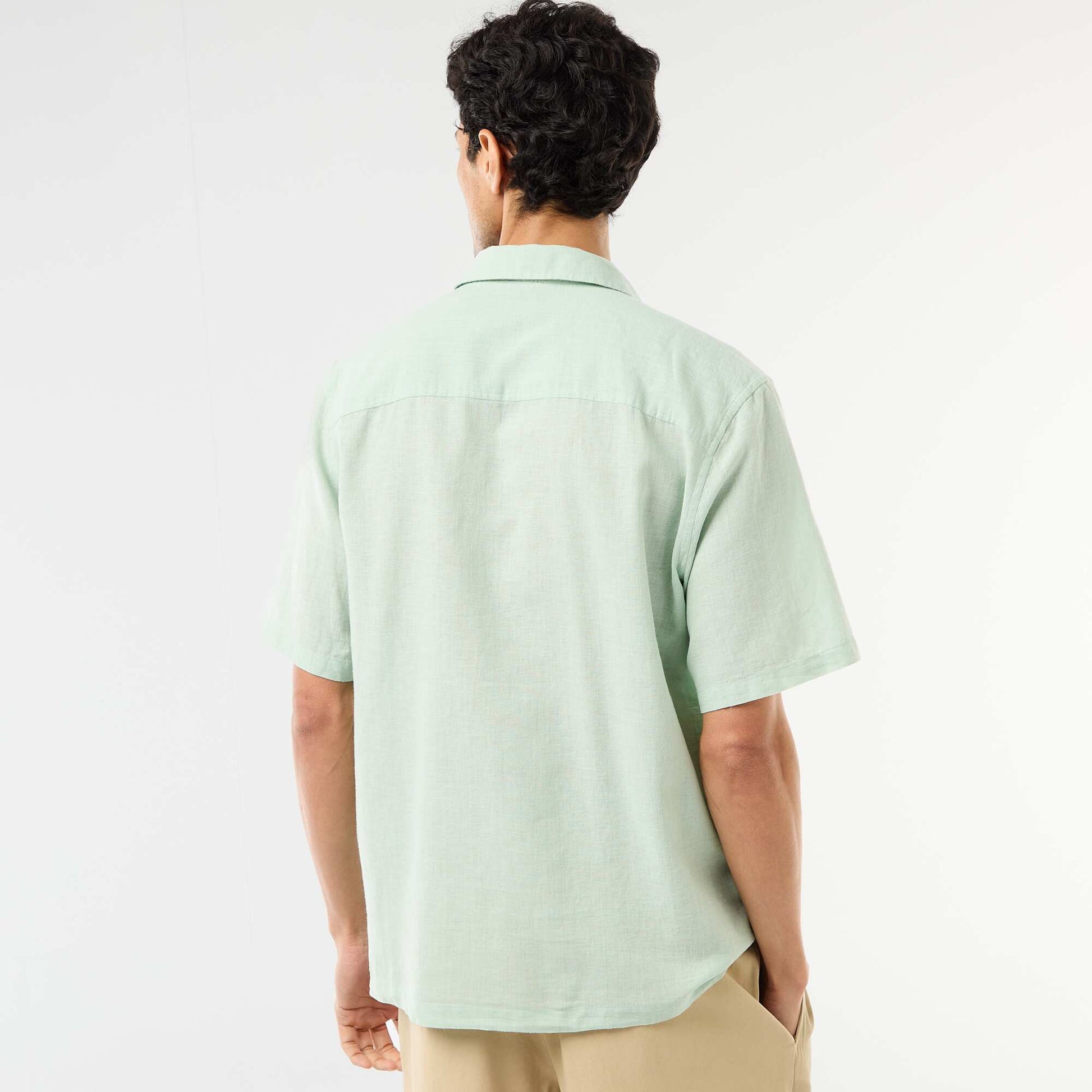 Chemise à manches courtes en lin mélangé VERT