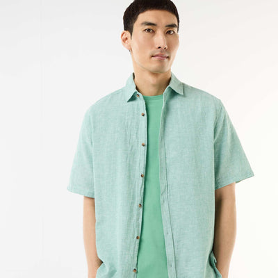 Chemise à manches courtes en lin mélangé BLEU