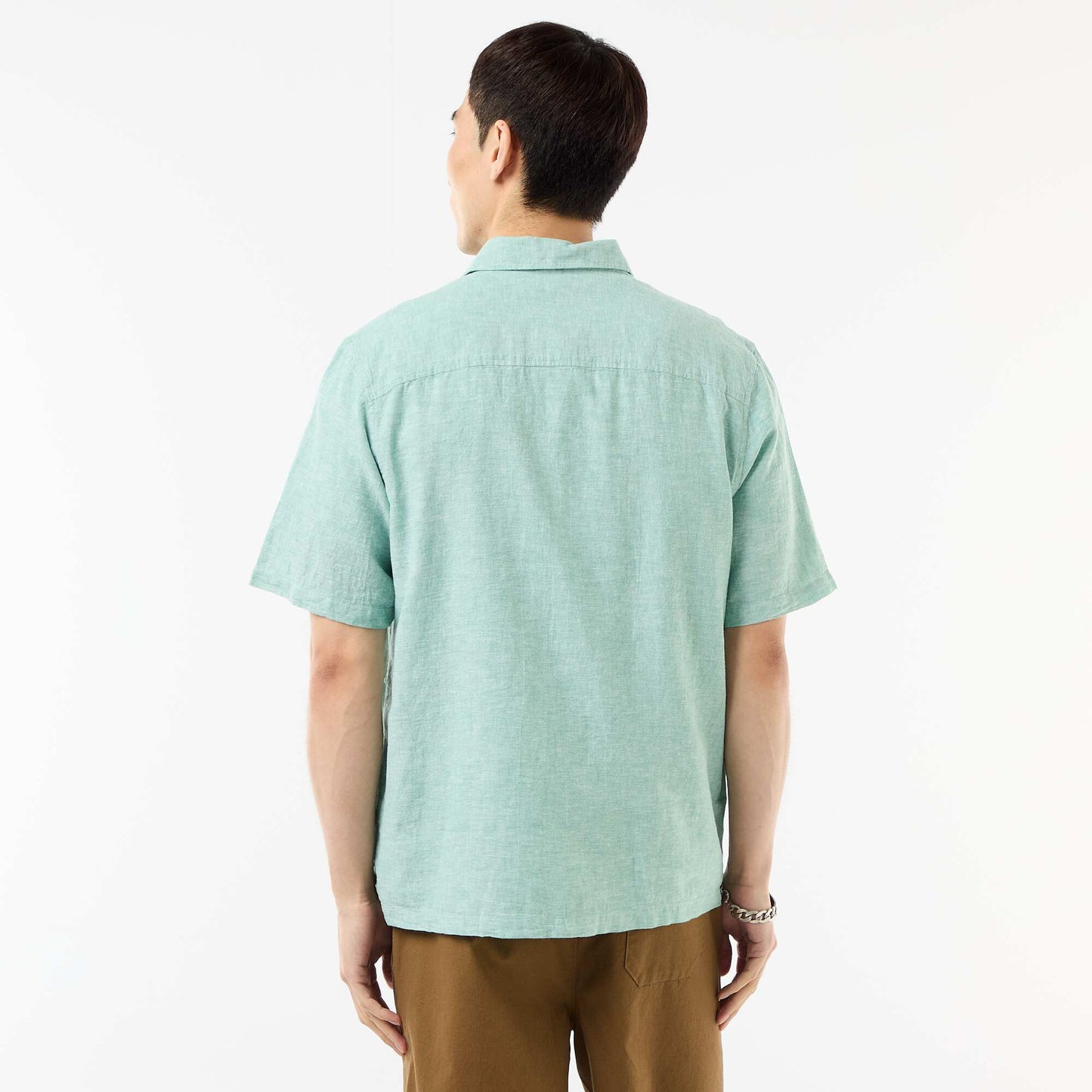 Chemise à manches courtes en lin mélangé BLEU