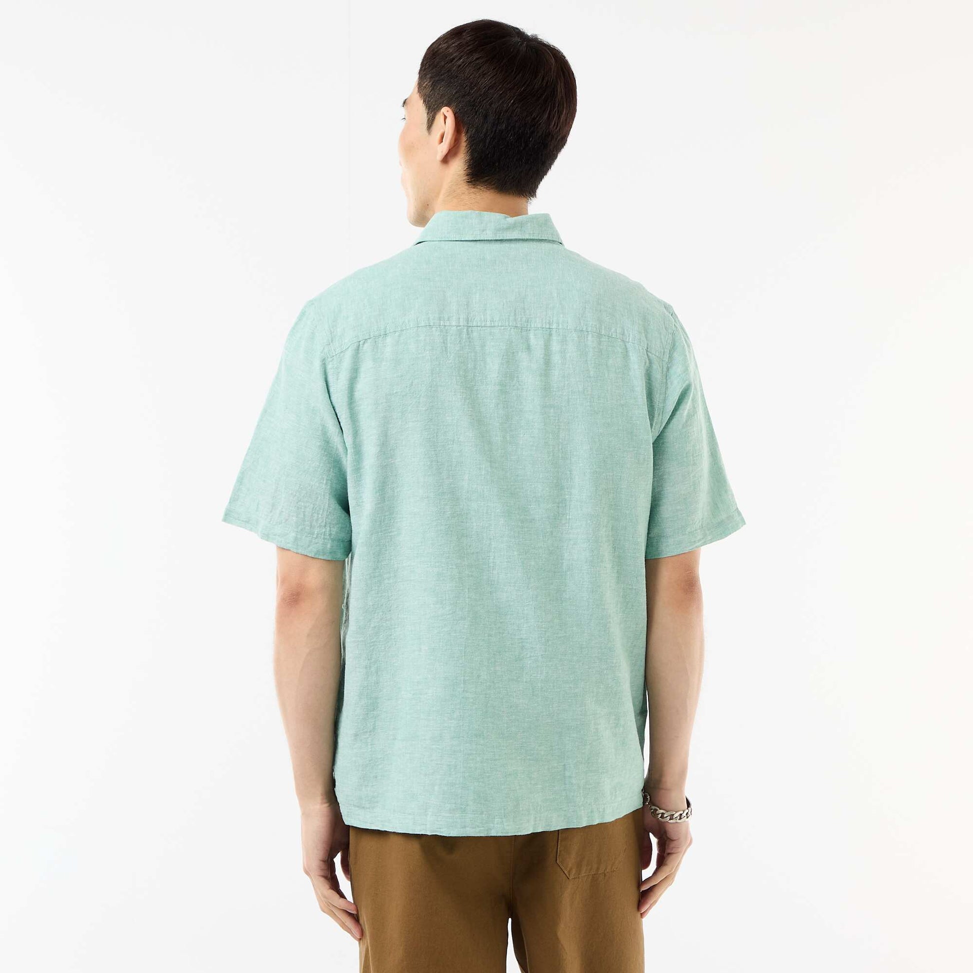 Chemise à manches courtes en lin mélangé BLEU