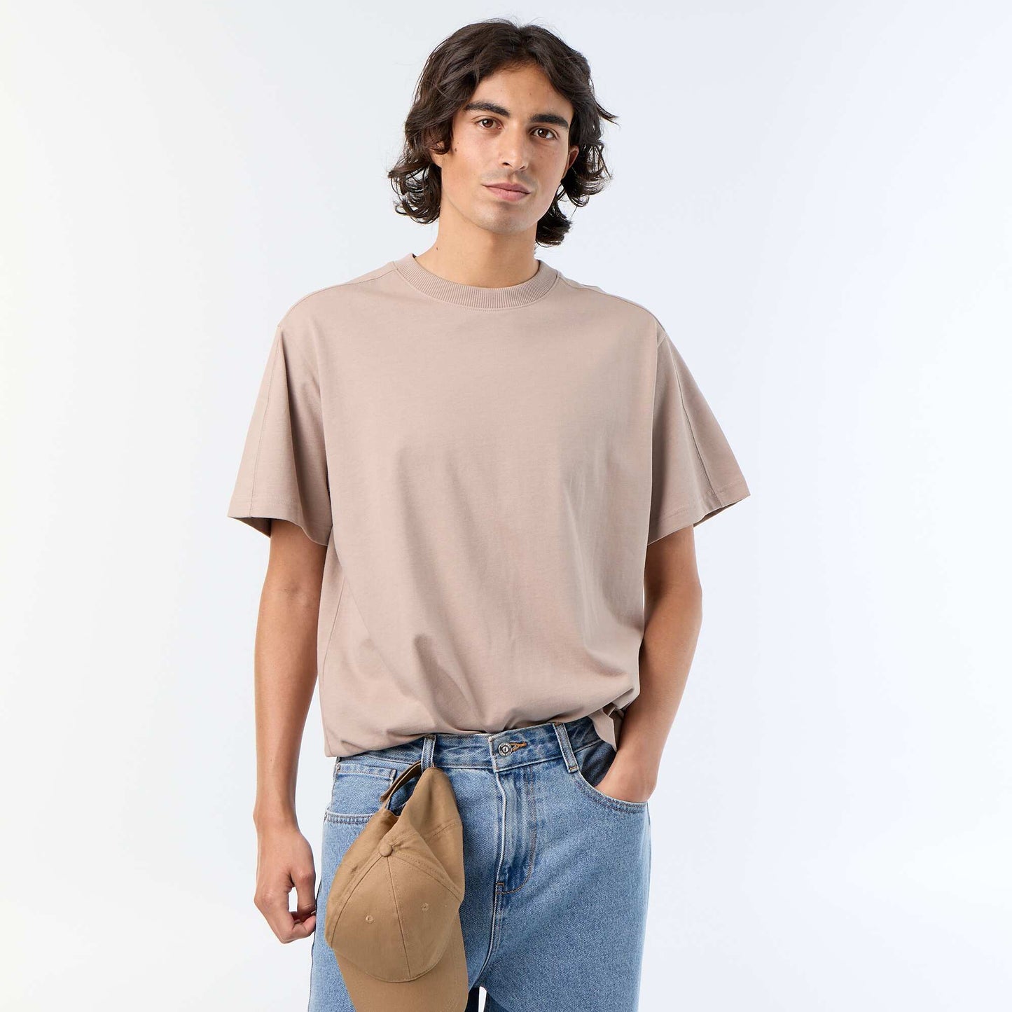 Tee-shirt uni coupe confort fit / oversize à manches courtes BEIGE