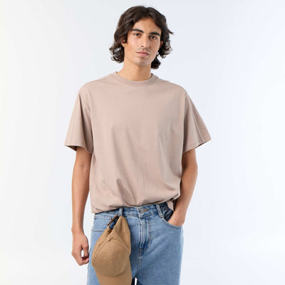 Tee-shirt uni coupe confort fit / oversize à manches courtes BEIGE