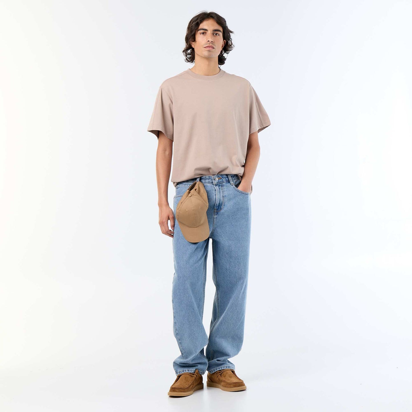 Tee-shirt uni coupe confort fit / oversize à manches courtes BEIGE