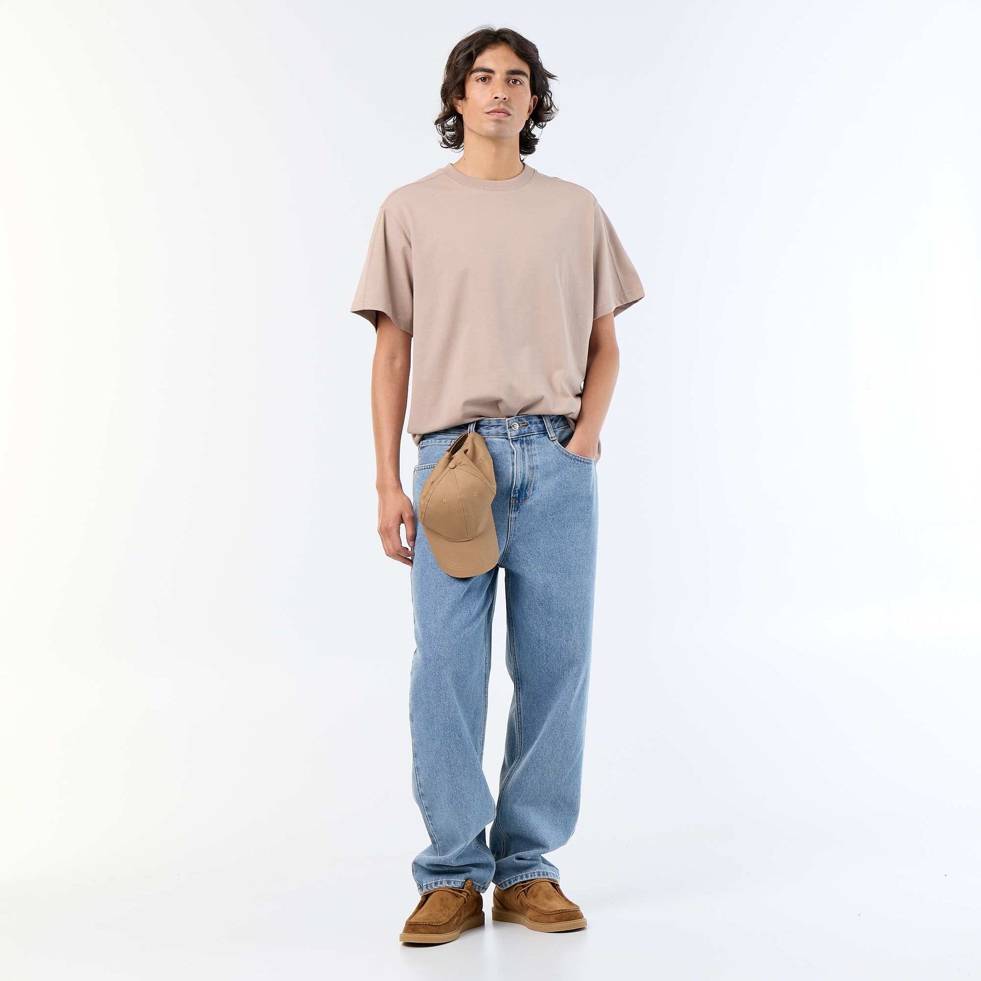 Tee-shirt uni coupe confort fit / oversize à manches courtes BEIGE