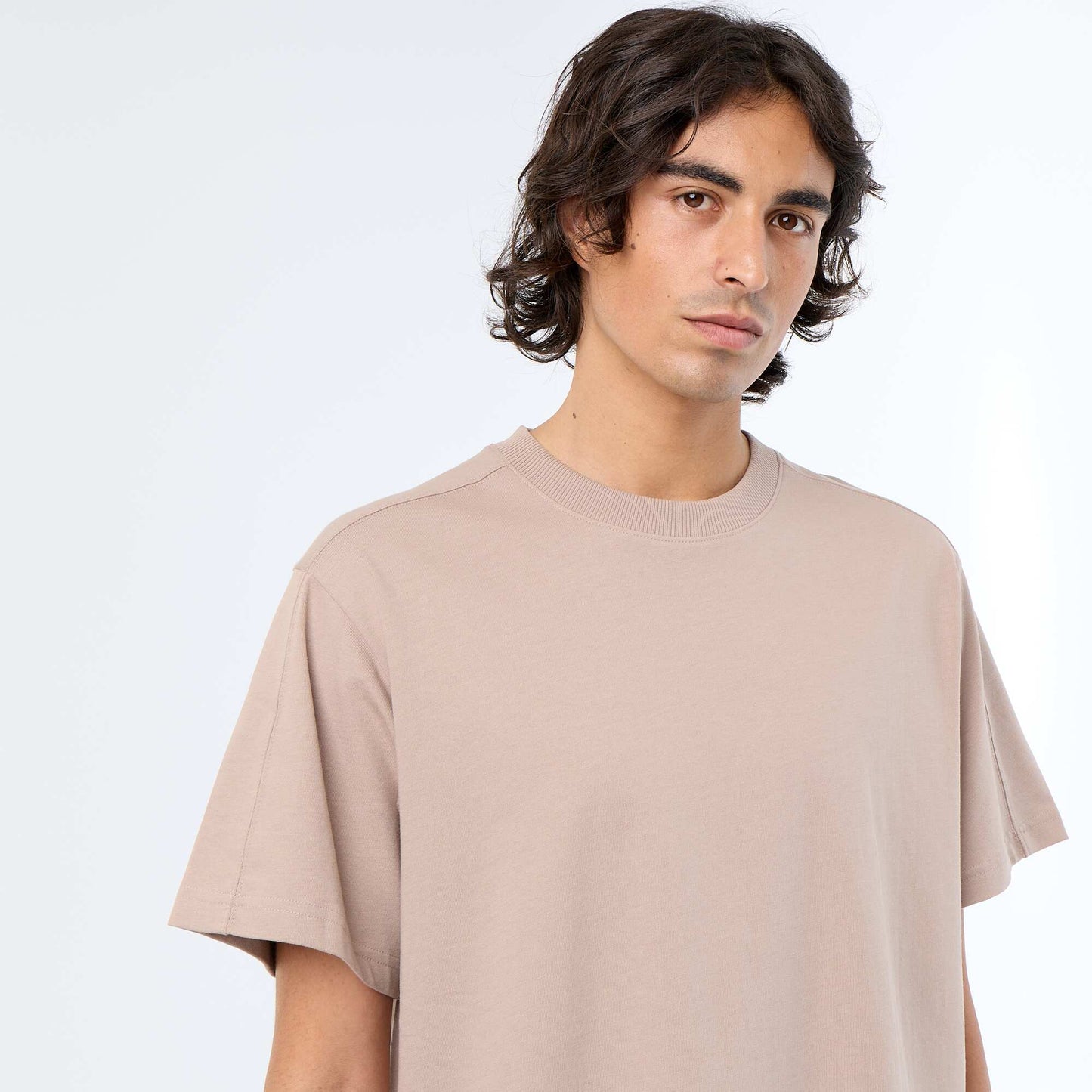 Tee-shirt uni coupe confort fit / oversize à manches courtes BEIGE