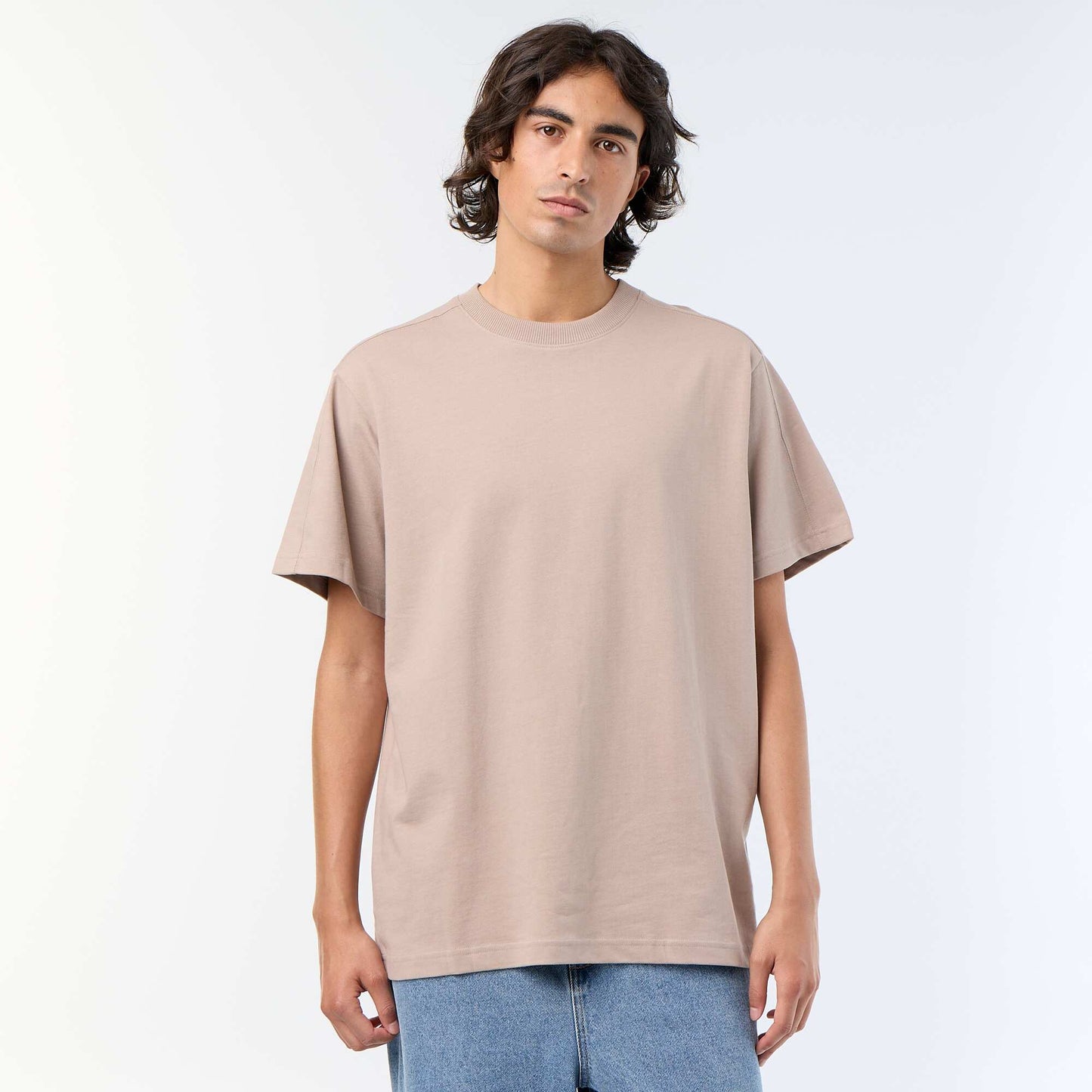 Tee-shirt uni coupe confort fit / oversize à manches courtes BEIGE