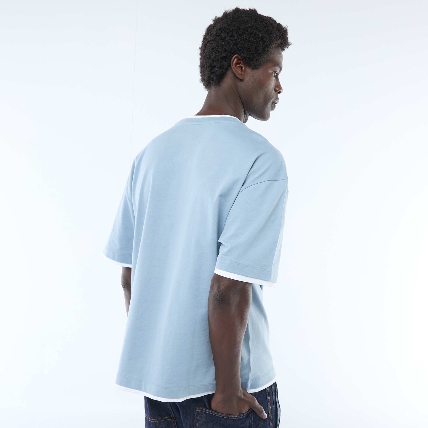 T-shirt effet 2-en-1 à manches courtes BLEU