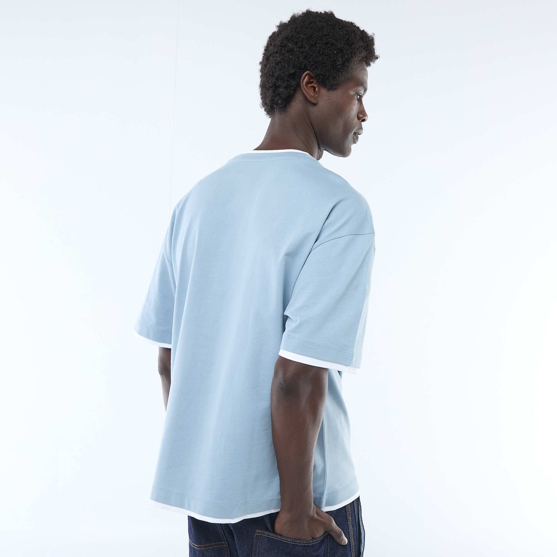 T-shirt effet 2-en-1 à manches courtes BLEU