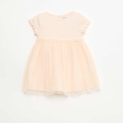 Robe en maille côtelée et tulle ROSE