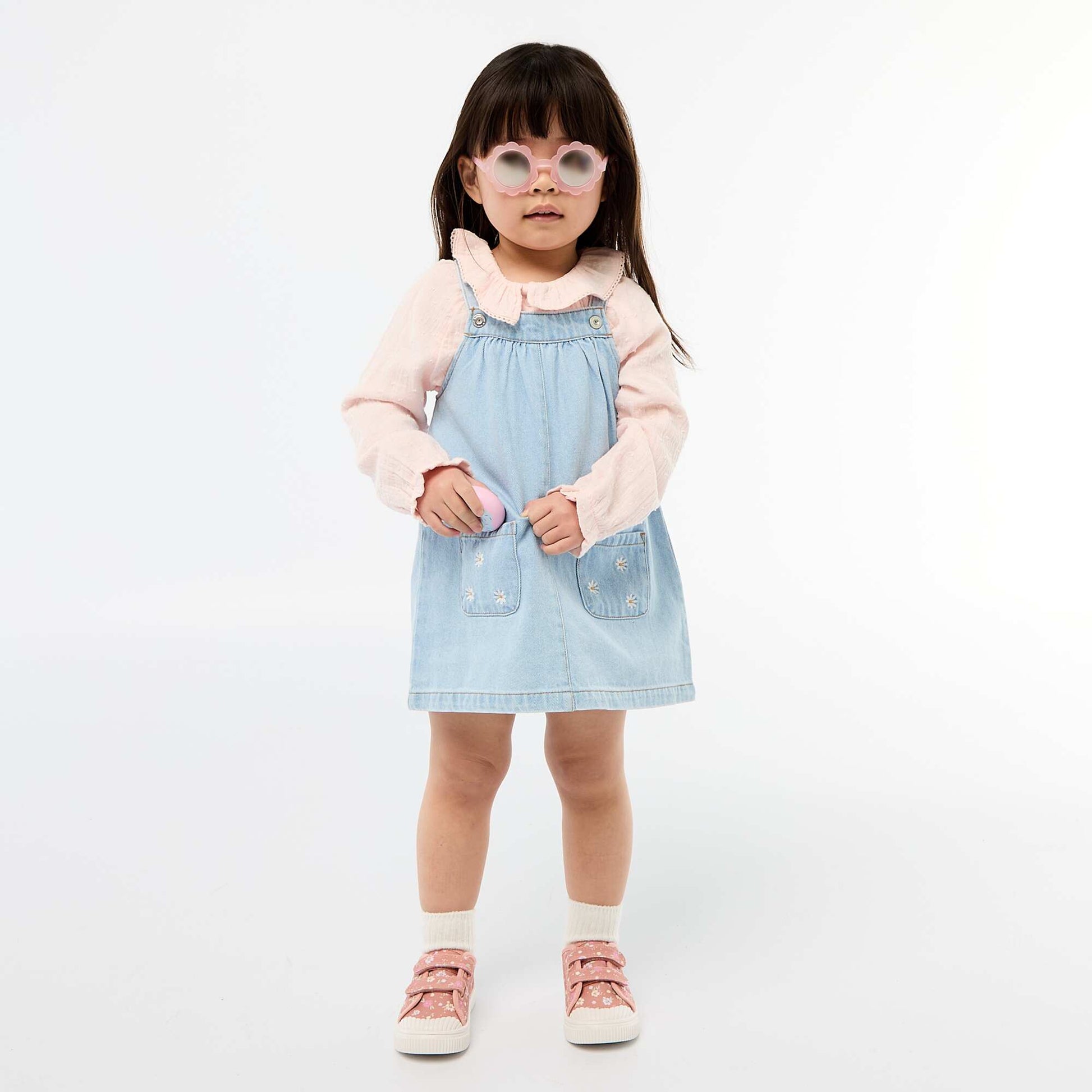 Robe salopette avec 2 poches plaquées devant BLEU
