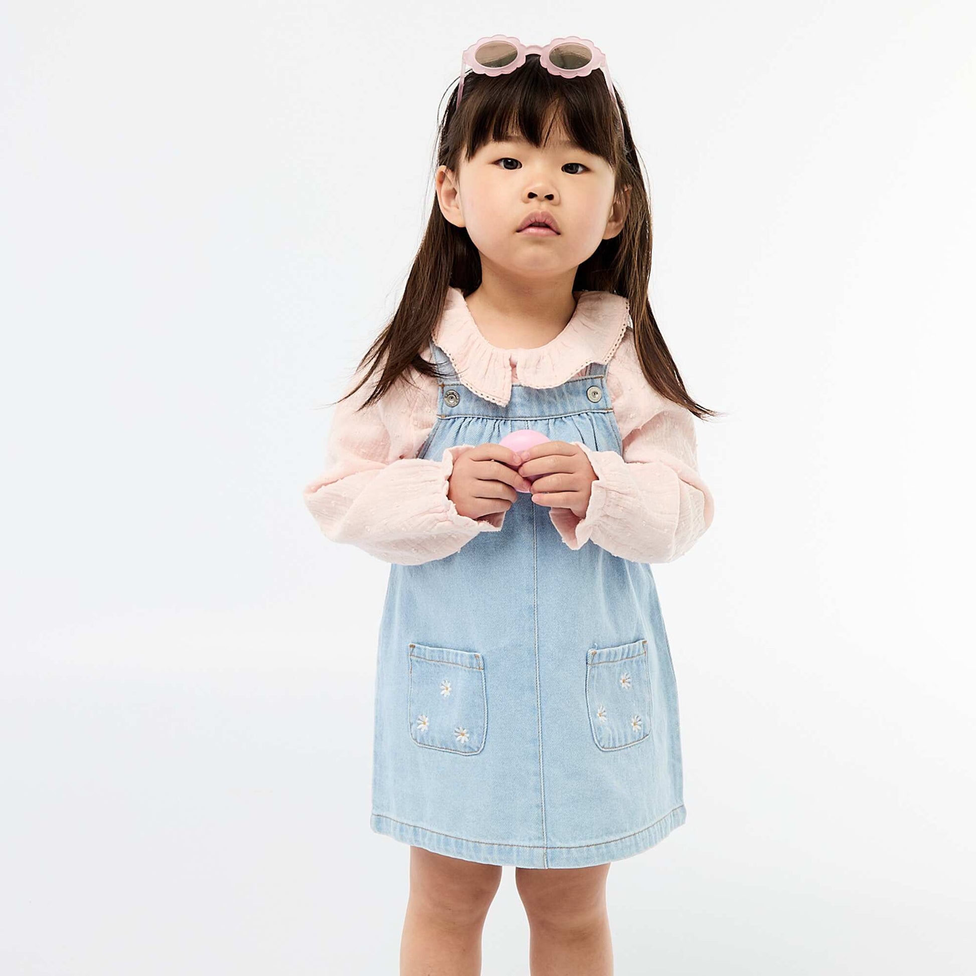 Robe salopette avec 2 poches plaquées devant BLEU
