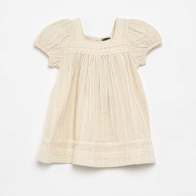 Robe en coton et lin avec détails en macramé ECRU