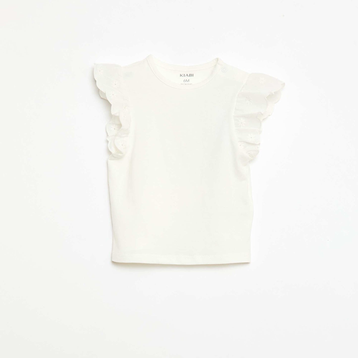 T-shirt en jersey de coton avec manches courtes en broderie anglaise BLANC