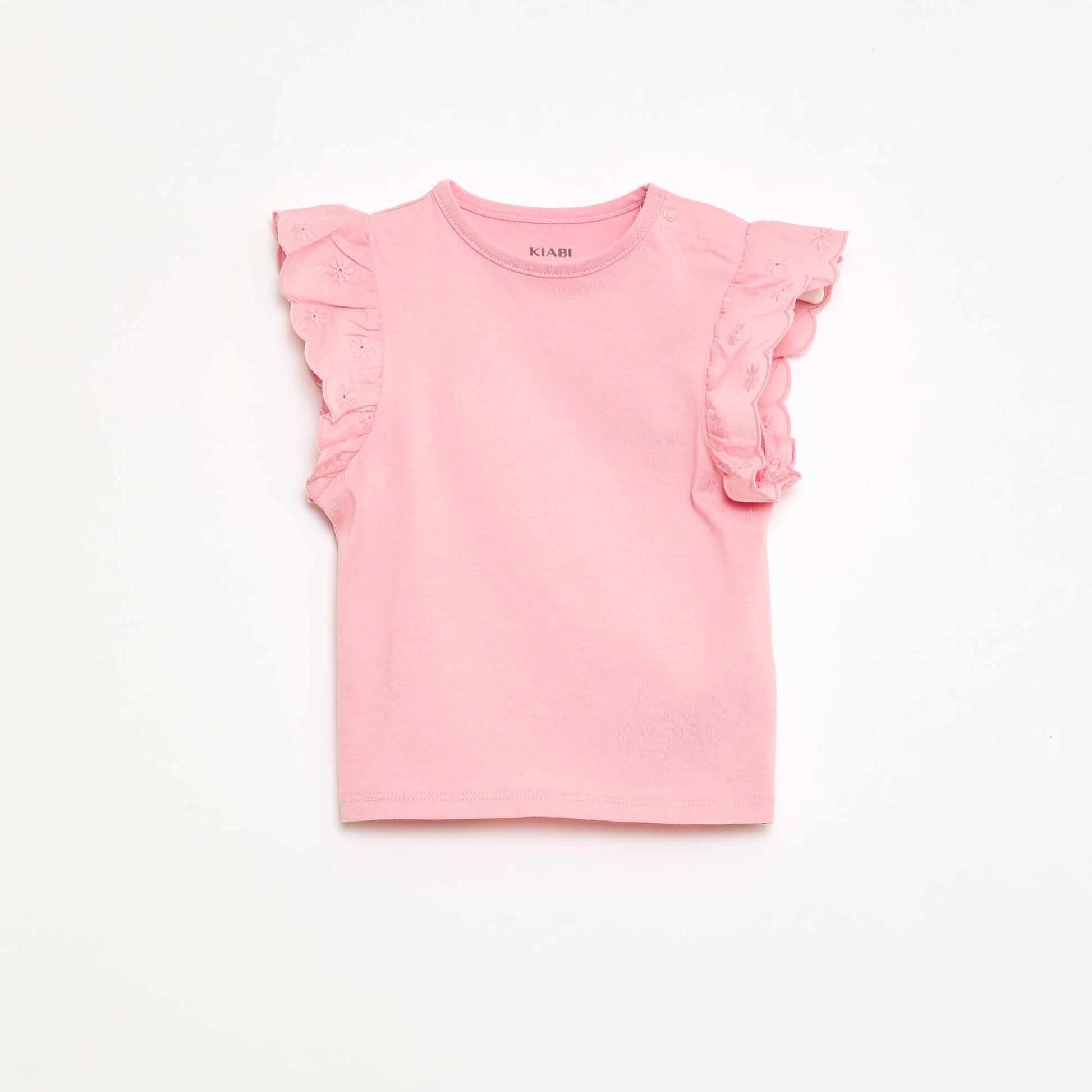 T-shirt en jersey de coton avec manches courtes en broderie anglaise ROSE