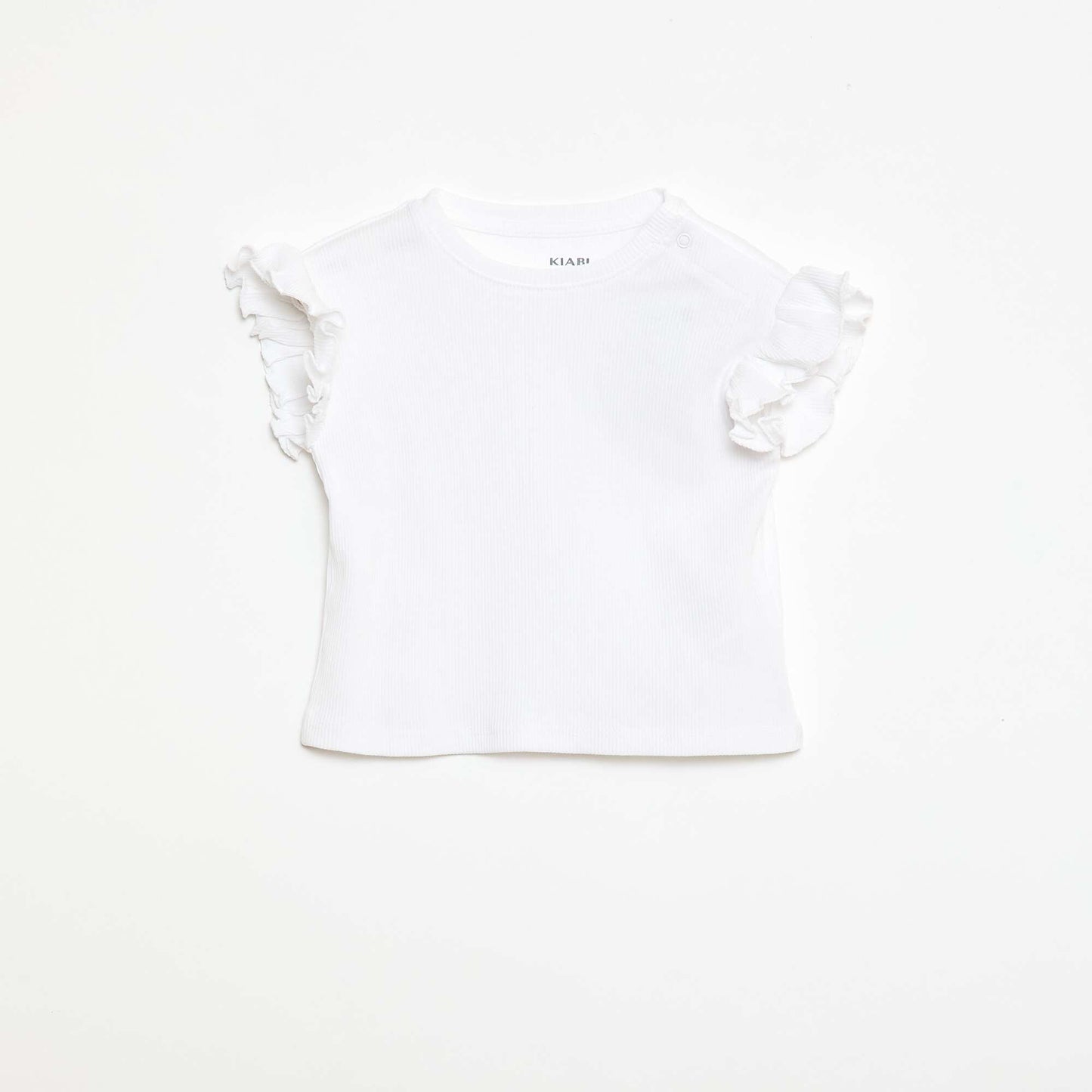 T-shirt côtelé à manches courtes volantées BLANC