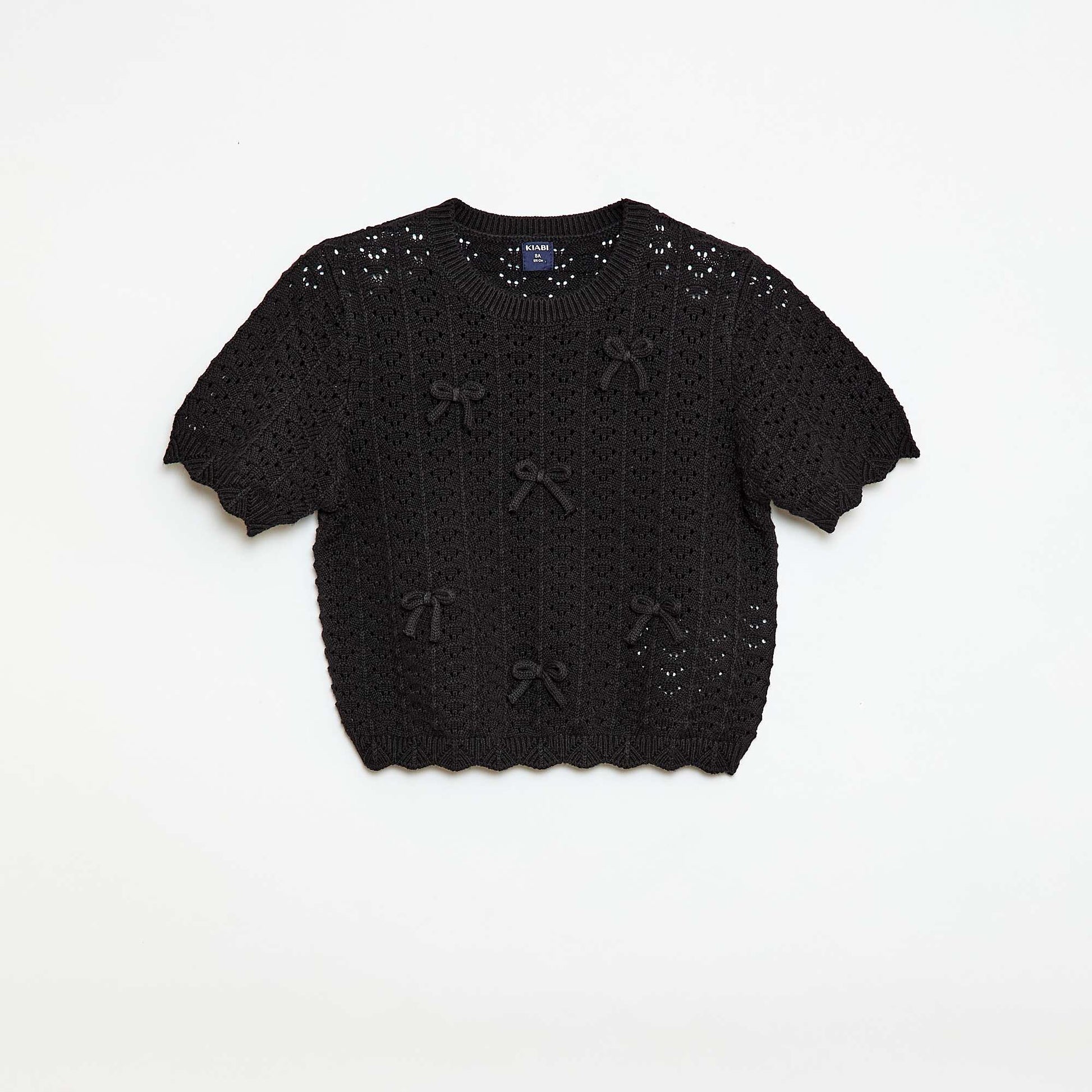 Pull en crochet à manches courtes NOIR