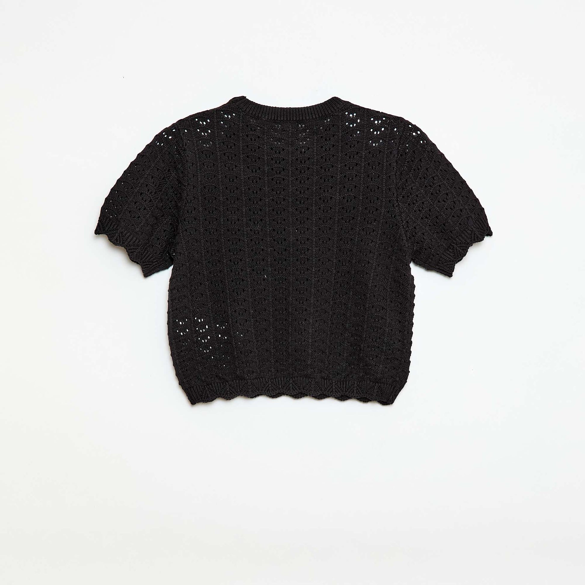Pull en crochet à manches courtes NOIR