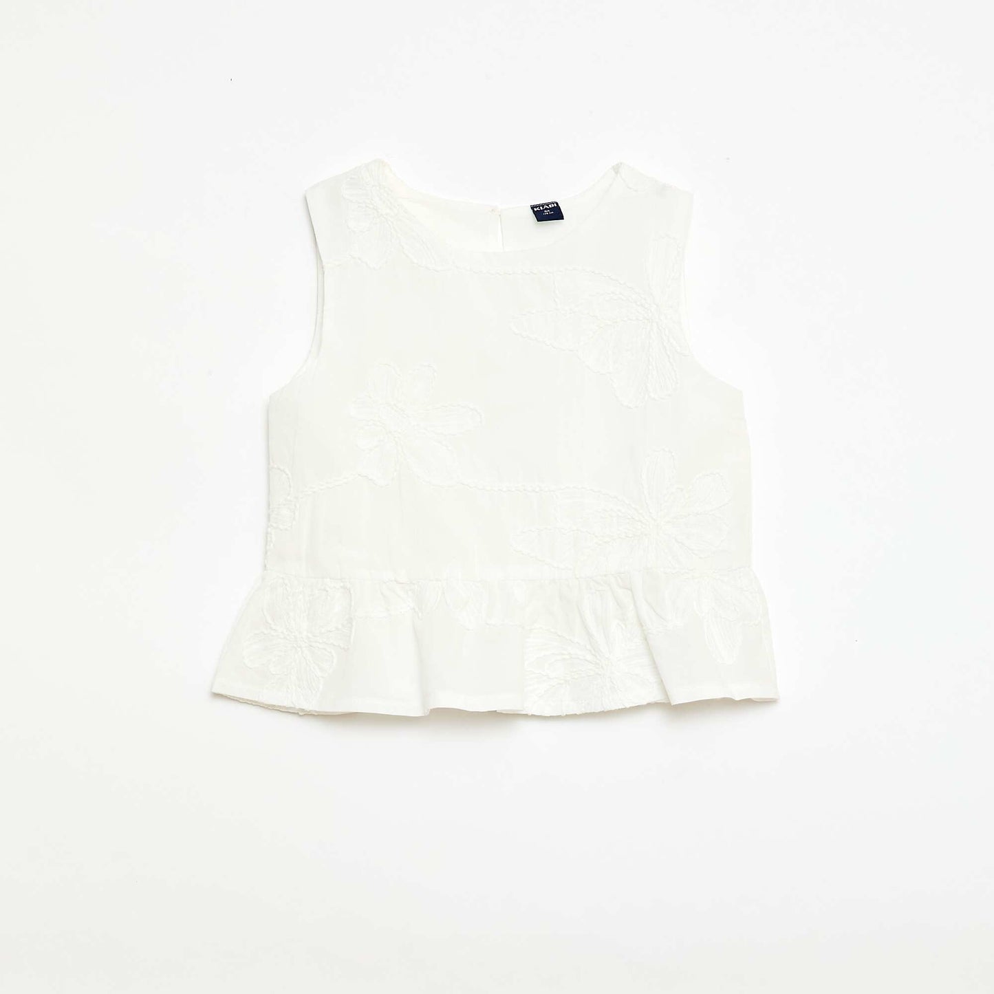 Blouse sans manches avec broderies fleuries BLANC