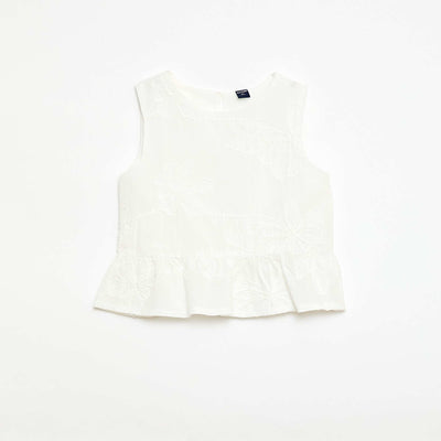 Blouse sans manches avec broderies fleuries BLANC