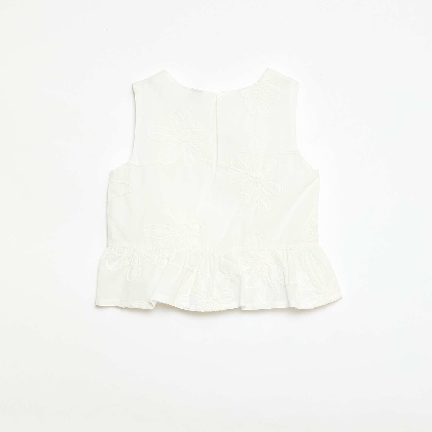 Blouse sans manches avec broderies fleuries BLANC